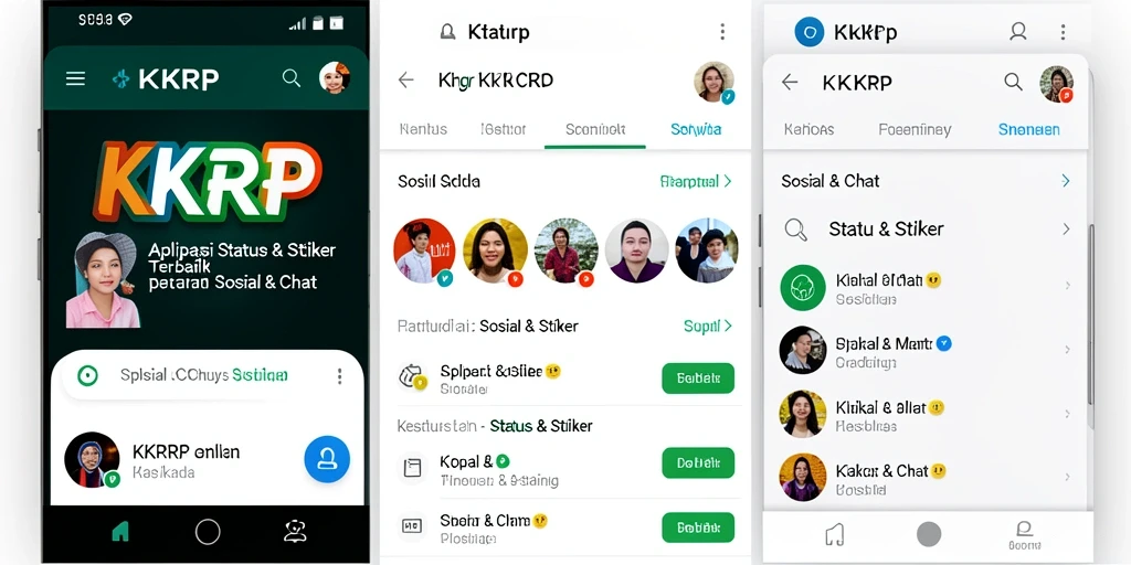 Antarmuka aplikasi KKRP menampilkan berbagai stiker menarik untuk chat.