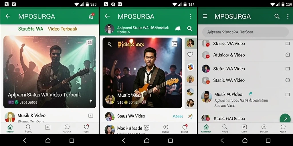 Antarmuka aplikasi MPOSURGA untuk video status WA yang menarik.
