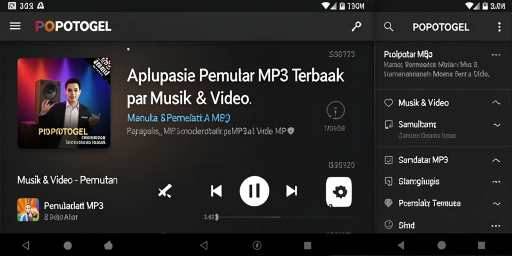 Tampilan antarmuka aplikasi Pemutar MP3 POPOTOGEL yang bersih dan modern.