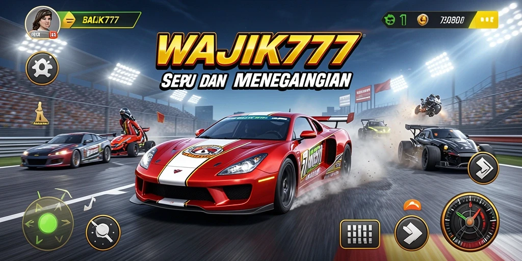 Tampilan gameplay WAJIK777 dengan mobil balap di trek.
